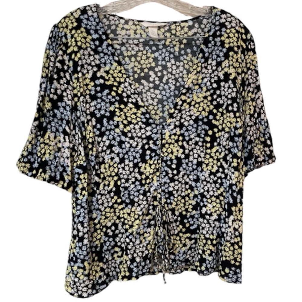 H & M Women’s Black Print Short Sleeve Top/Blouse Size XL
